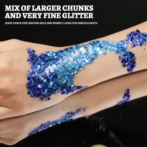 Teenitor 24 Colors Face Glitter Body Glitter Gel, Hair Glitter Gel, Glitter for Halloween Makeup, Face Makeup Glitter Gel for Face, Body, Hair