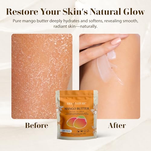 era of nature Organic Unrefined Raw Mango Body Butter Block 16oz - Moisturizing Mango Seed Raw Butter Bar for Skin & Hair, DIY Lip Balm Base, Cream, Soap & Lotion Making Supplies, Personal Skincare