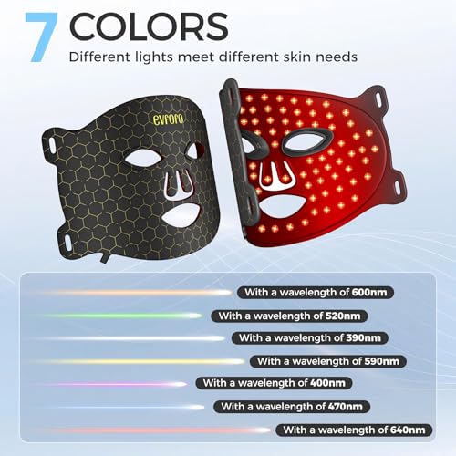 Led Face Mask Light Therapy, Red Light Therapy for Face, 7-1 Colors LED Facial Skin Care Mask, Black