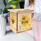 Wooden Piggy Bank for Kids and Adults, Personalized Gift Handmade in USA by BloomOwl, Custom Piggy Bank, Personalized Banks for Kids, Gifts for Baby Boys and Girls (Bee)