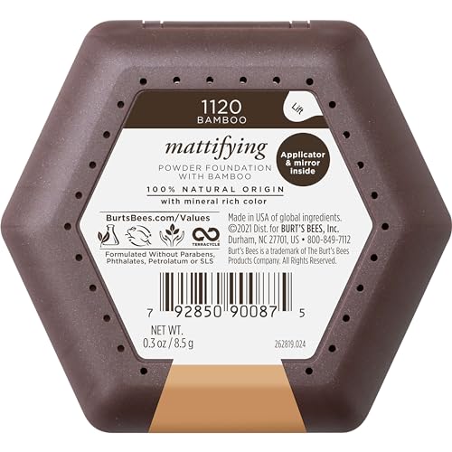 Burt’s Bees 100% Natural Mattifying Powder Foundation, Bamboo, 8.5g