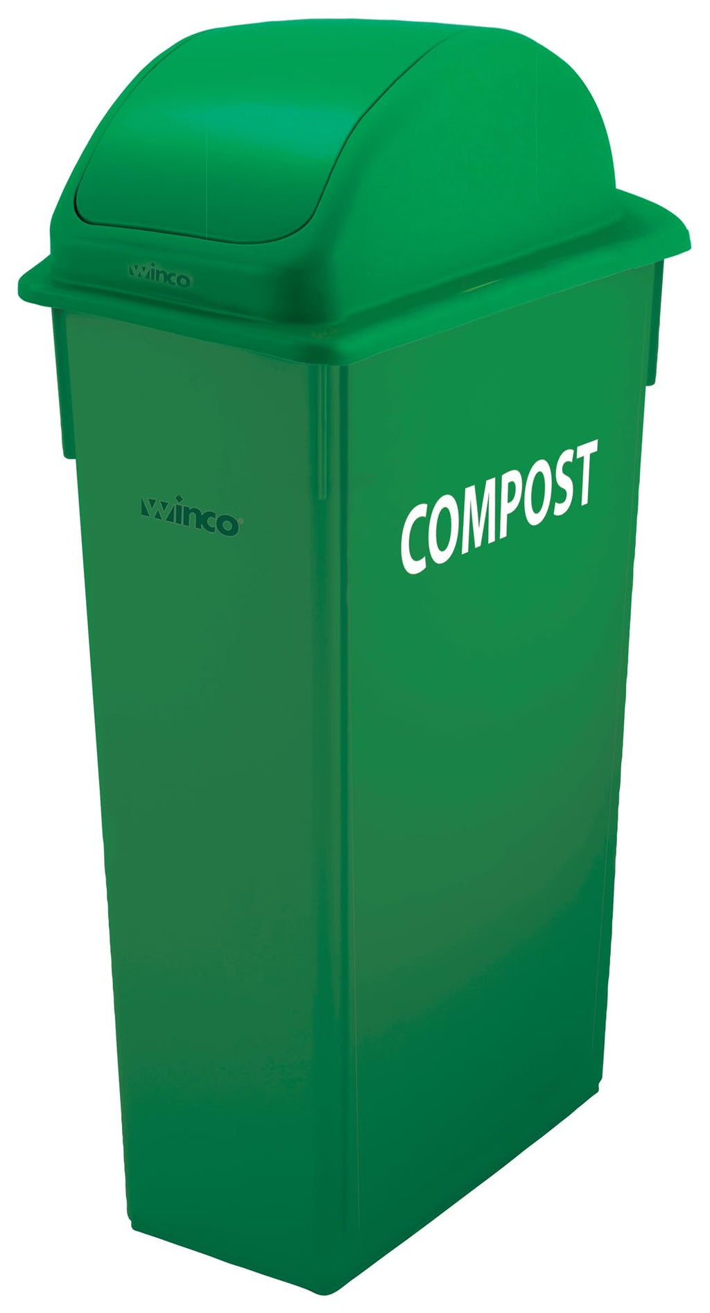 Winco 23 Gallon Green Slim Plastic Trash Can, (Compost)