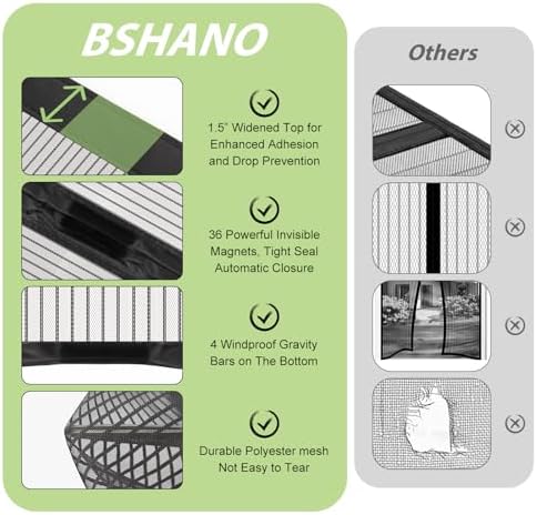 Magnetic Screen Door Closure Fit Door Size 34 x 82 Inch, BSHANO Mesh Door Curtain Screen Size 36" x 83" - 36 Stronger Magnets,Heavy Duty,Hands Free Mesh Partition Keeps Bugs Out- Pet and Kid Friendly