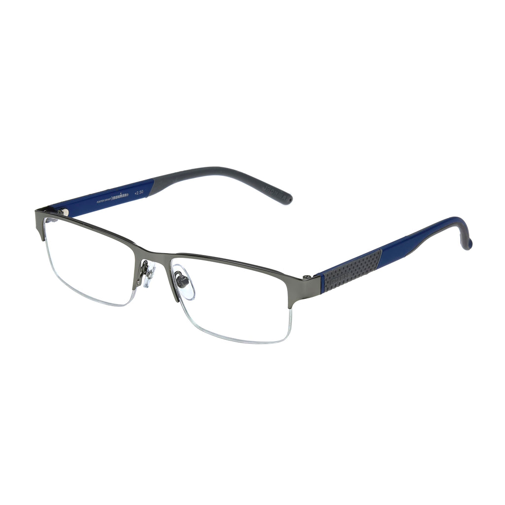 Foster Grant IRONMAN Men's Momentum Rectangular Reading Glasses, GUNMETAL, 2x