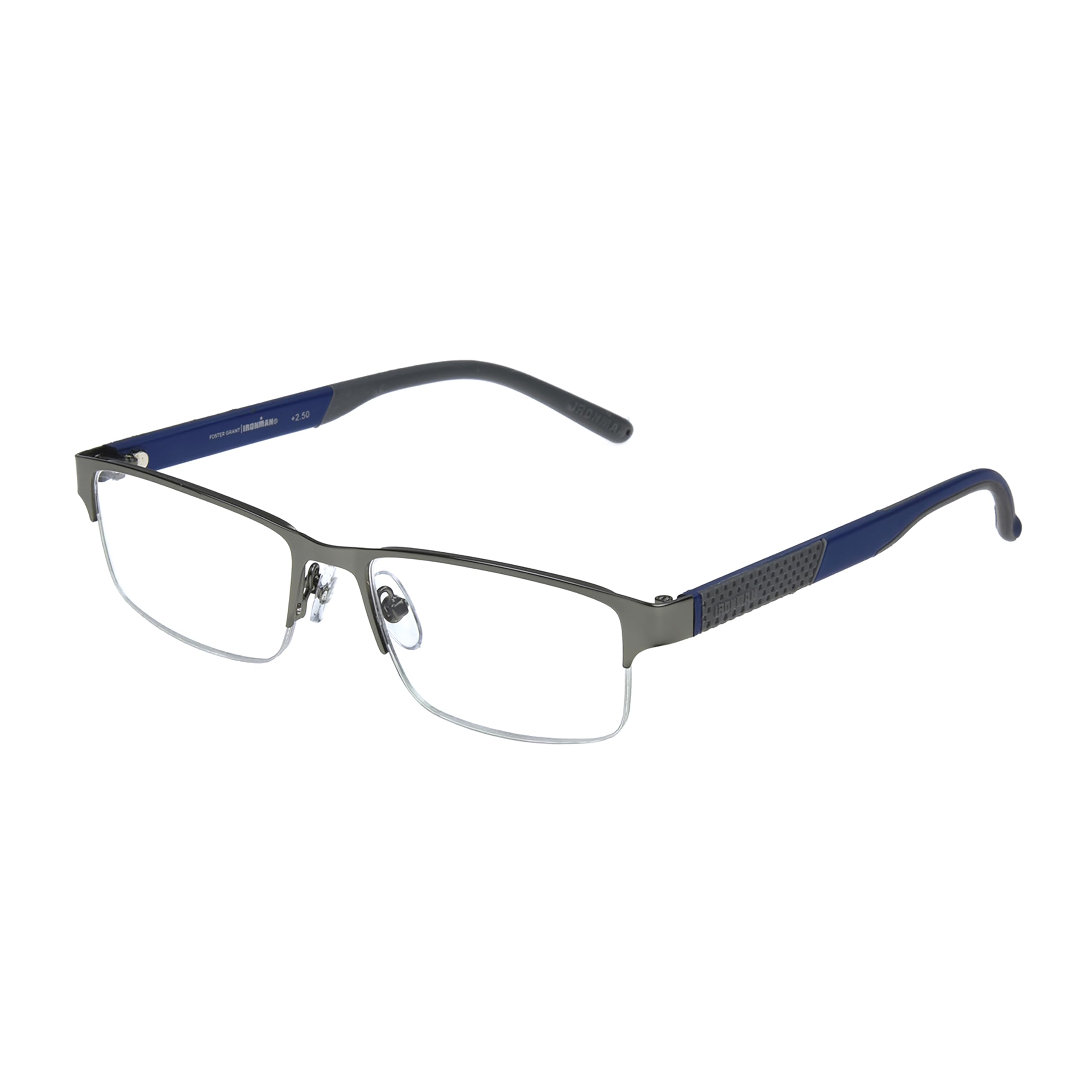 Foster Grant IRONMAN Men's Momentum Rectangular Reading Glasses, GUNMETAL, 2x