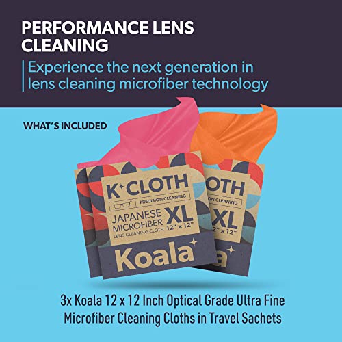 Koala Lens Cleaning Cloth | Japanese Microfiber | Glasses Cleaning Cloths | Eyeglass Lens Cleaner | Cloth Cleaners for Camera Glass Lenses and Screen Cleaning | Pink & Orange (Pack of 3)