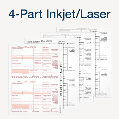 Adams 2024 1099 MISC Tax Forms, 4 Part, Laser/Inkjet, 50 Recipients, Plus 6 1096 Forms, 2 Up, Access to Tax Forms Helper (1009312)