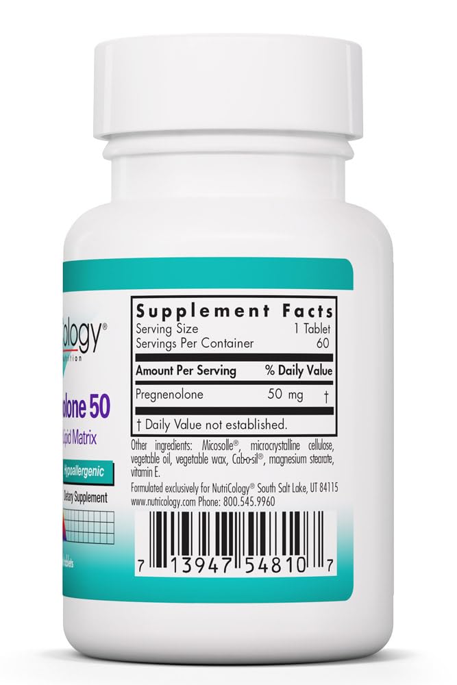 NutriCology Pregnenolone 50 mg - Micronized Hormone Precursor - Stress & Well-Being Support - Enhanced Absorption Formula - 60 Servings - 60 Tablets