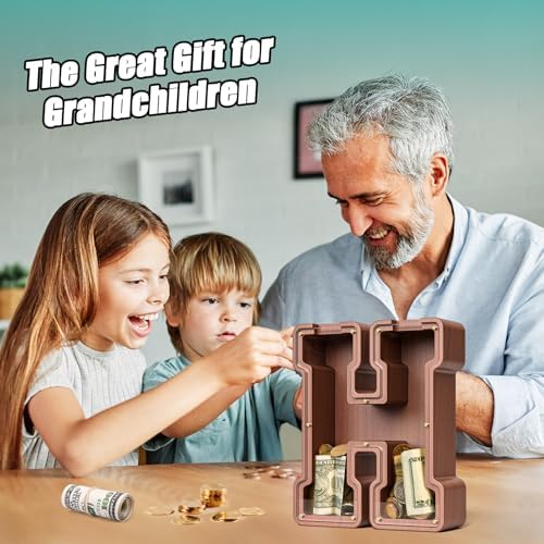 Summidate Wooden Letter Piggy Bank, Extra Thick Large Capacity Piggy Bank for Kids Boys Girls Toddler, Alphabet H Money Bank| Coin Box Birthday, Christmas, Festival