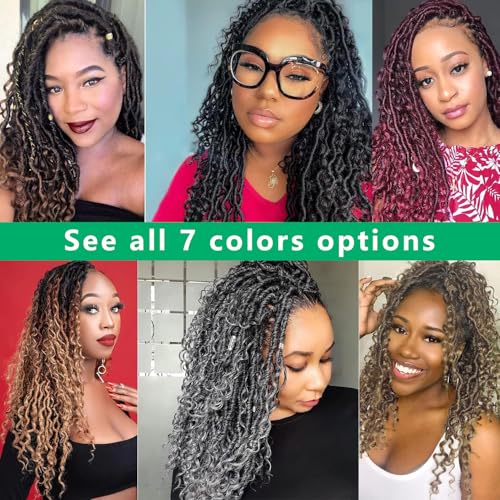 Faux Locs Crochet Hair 10 Inch Ombre Goddess Locs Crochet Hair for Women Soft River Locs Curly Pre Looped Crochet Braids with Curly Ends Boho Hippie Locs Synthetic Hair Extensions(6 packs, 1b/30)