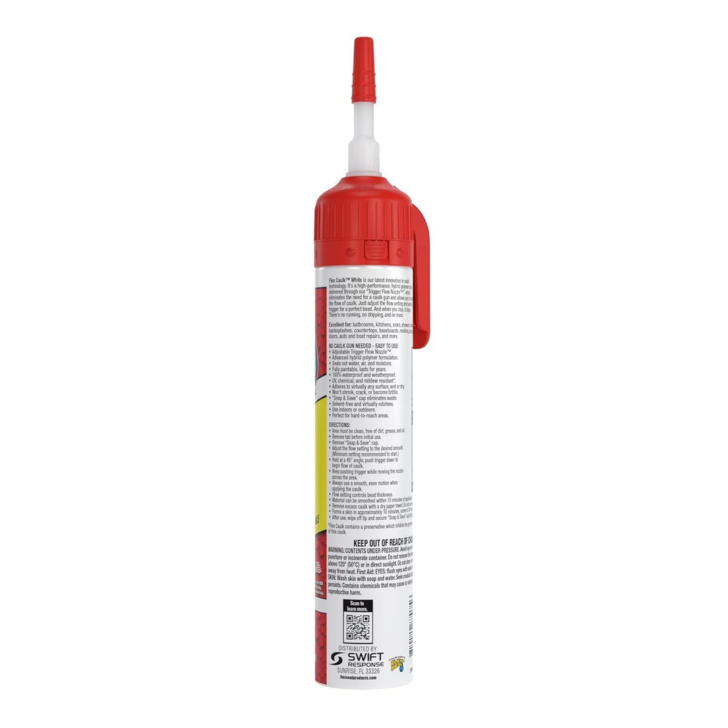 Flex Caulk, Waterproof & Weatherproof Hybrid Polymer Sealant, Strong, Paintable, Indoor, Outdoor, Bath, Shower, Sink, Window, Baseboards, Door, RV, Roof, Wood, Auto & Marine, White, 9 oz, 1-Pack