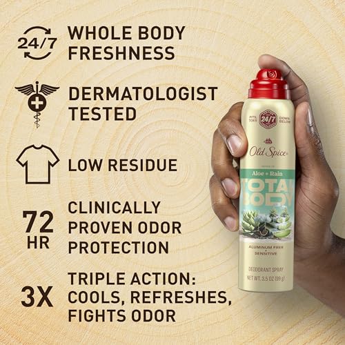 Old Spice Whole Body Deodorant for Men, Total Body Deodorant, Aloe + Rain, Aluminum Free Deodorant Spray for 24/7 Freshness // Dermatologist Tested Whole Body Deodorant, 3.5 oz
