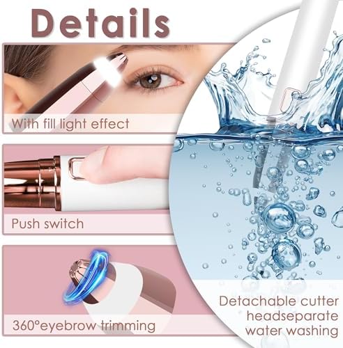 Electric Eyebrow Razor for Women,Eyebrow Hair Remover, Painless Eye Brow Trimmer Shaper with LED Light, USB Rechargeable, Eye Brow and Face Epilator as Stockings Stuffers