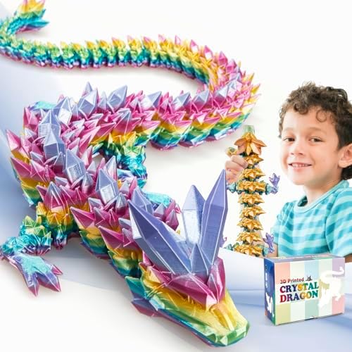 Large 3D Printed Dragon,30 Inch 3D Dragon Toys,Bigger Fidget Crystal Animals Toys, 3D Printed Articulated Animals for Home Office Car Desk Decor（Rainbow