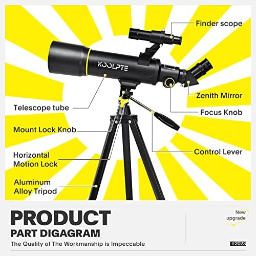 Telescope, 70mm Aperture 400mm AZ Mount Astronomical Refracting Telescopes (20x-200x) for Kids & Adults, Portable Travel with Tripod Phone Adapter, Remote Control, Easy to Use, Black