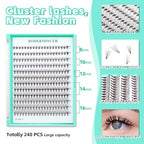 Bodermincer Cluster Lashes 240pcs Large Tray D Curl Individual Eyelashes False Eyelashes Extension DIY at Home (10D-20D Mixed)