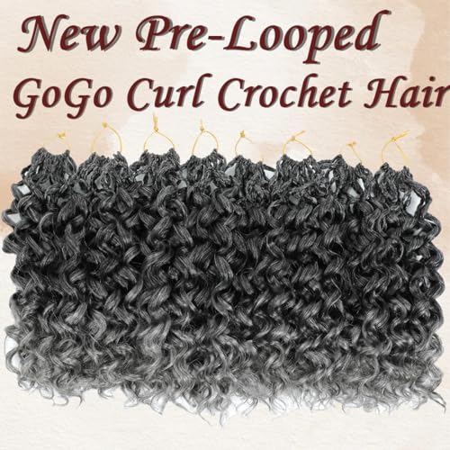 Pretwisted Gogo Curl Crochet Hair 14 Inch 8 Packs Short Curly Crochet Hair for Women Pre looped Ocean Wave Crochet Hair Water Wave Crochet Hair Deep Wave Crochet Braiding Hair(14 inch 8 packs 1B/Grey)