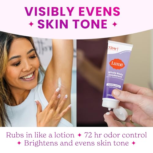 Lume Whole Body Deodorant - Invisible Cream Tube - 72 Hour Odor Control - Aluminum Free, Baking Soda Free, Skin Safe - 3.0 ounce (Pack of 3) (Toasted Coconut, Soft Powder & Clean Tangerine)