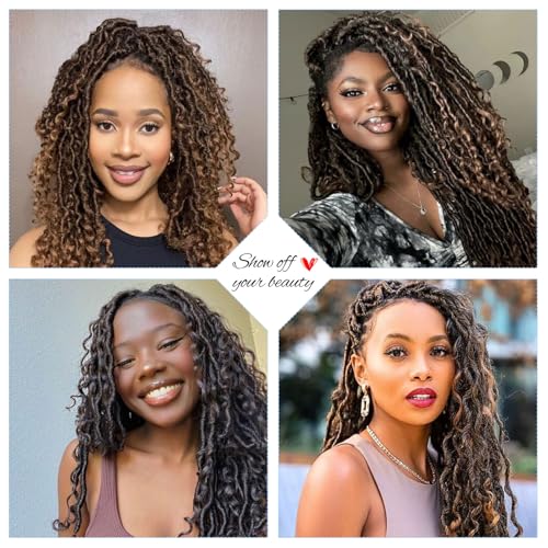 Goddess Locs Crochet Hair Boho Faux Locs Crochet Braids for Black Women Soft Bohemian Locs Crochet Hair Pre Looped River Locs Crochet Hair (18 Inch (Pack of 8), 1B/27#)