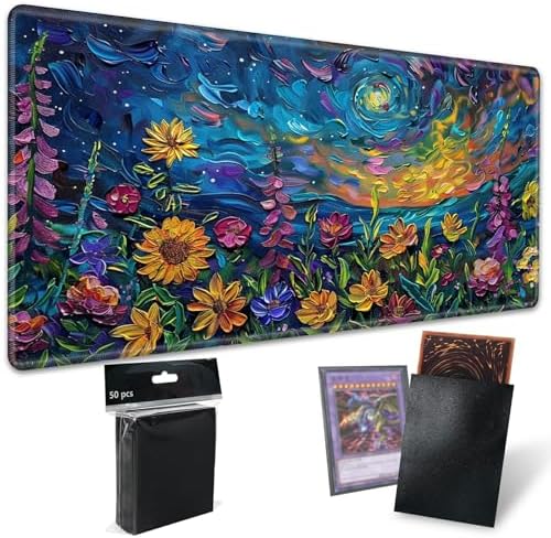 Playmats for Magic: The Gathering MTG Card Game Mat Plus 50 Pcs Card Sleeves, 24 x 14 inch TCG Mat with Stitched Edge for Commander Deck Duskmourn Board Game, Vibrant Wildflowers