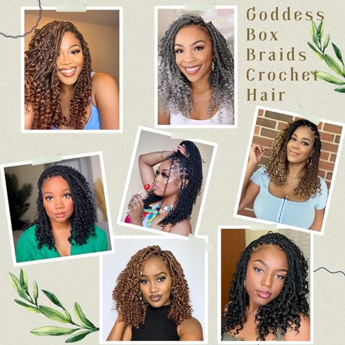 Goddess Box Braids Crochet Hair 12 Inch 8 Packs Pre-looped Bohemian Crochet Boho Box Braids With Curly Ends 3X Crochet Braids for Women Synthetic Braiding Hair (12 inch, #1B)