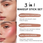 6 Colors Cream Contour Stick Makeup Kit,Shades with Highlighter Stick,Blush Stick and Bronzer Contour Stick for Sculpt the Cheeks,Long Lasting,Waterproof,Matte & Dewy Finish for Woman (SET A)