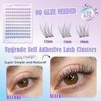 ALICE Self Adhesive Eyelashes Natural Self Adhesive Lash Clusters No Glue Needed Wispy Reusable Press on Lashes Pre-Glue 10-12mm 120pcs C Curl DIY Eyelash Extensions Kit with Lash Tweezers
