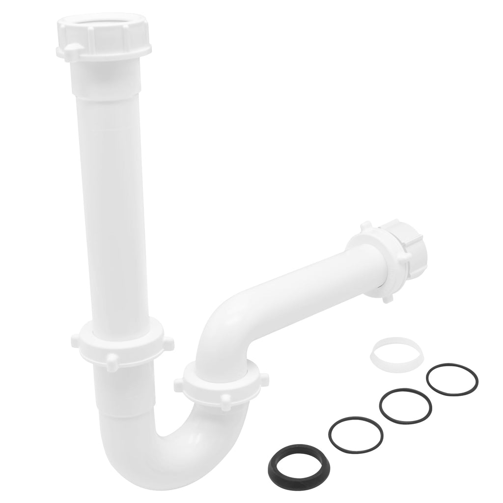 JB Products 1-1/2 Inch Bayonet P-Trap Kit, Patented Polypropylene with PVC Marvel Adapter, Includes J-Bend, Flanged Wall Arm, Bayonet Reducing Bushing, O-Rings & Washers, Turn & Click Nuts
