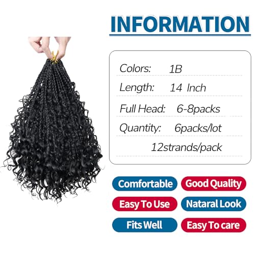 6 Packs Goddess Box Braids Crochet Hair With Curly Ends 14 Inches Boho Braids Crochet Hair for Black Women (1b, 14" - 6 Packs)