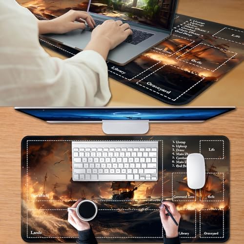 for MTG Game Playmat, for Magic TCG Rubber Play mat,Tabletop Card Playmats with Smooth Surface,Trading Card Inked Game Mat with Zones,Battle Game,Pirate Ship