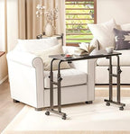 LINGMI Recliner Table, Overbed Table with Wheels Adjustable Height and Length Over Bed Desk, Hospital Heavy Duty Metal Leg Laptop Stand Tray