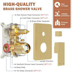 Shower System, Gold Shower Faucet Set with 12-Inch Rain Showerhead and Handheld Spray, Wall Mounted High-Pressure Showerhead Combo Set Included Valve and Trim, Brushed Gold
