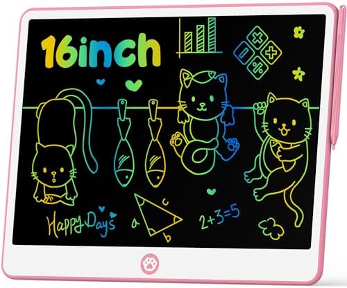 Hockvill LCD Writing Tablet for Kids 16 Inch, Toys for Girls Boys Drawing Pad for 3 4 5 6 7 Year Old Kids Toys, Easter Basket Stuffer for Kids, Toddler Doodle Board Travel Essentials - Pink
