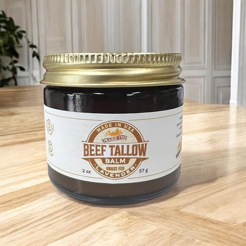 Beef Tallow Balm - 2 oz - Organic Grass Fed and Finished Tallow- Made in USA - Moisturizing Skin Care Lavender