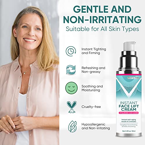 Instant Face Lift Cream, Mild Face Lift Tightening Cream with Plant Extract, Neck, Eye Anti-aging Serum, Visibly Firming Loose Sagging Skin, Smoothing Wrinkles, Fine Lines & Puffiness in 2 Minutes