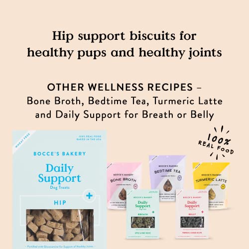 Bocce's Bakery Hip Daily Support Treats for Dogs, Wheat-Free Dog Treats, Made with Real Ingredients, Baked in The USA, Supports Joint Health, All-Natural Peanut Butter Biscuits, 12 oz