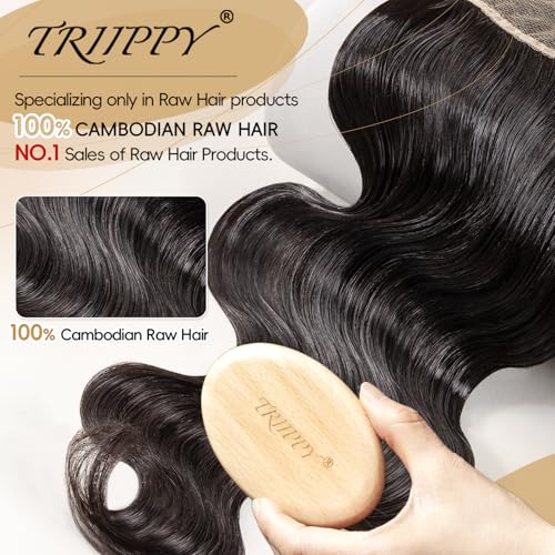 Triippy Raw Hair 5x5 HD Lace Closure Body Wave More Less Shedding than Regular Virgin Hair, 0.10mm Ultra-Thin 5x5 Swiss Real HD Lace with 100% Raw Cambodian Human Hair 16 Inches
