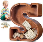 Summidate Large Wooden Piggy Bank for Kids Adults, Alphabets Letter A-Z Piggy Bank for Boys Girls, Coins Bills Change Bank Box Personalized Initial Name Kids Money Bank for Birthday Present and Decor