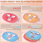 LED Face Mask Light Therapy, 4 Modes Portable Red Light Therapy for Face with 2000mAh Rechargeable Remote, Blue, Orange, 850NM Infrared & Red Light Mask, 400 LEDs for Anti-Aging, at Home