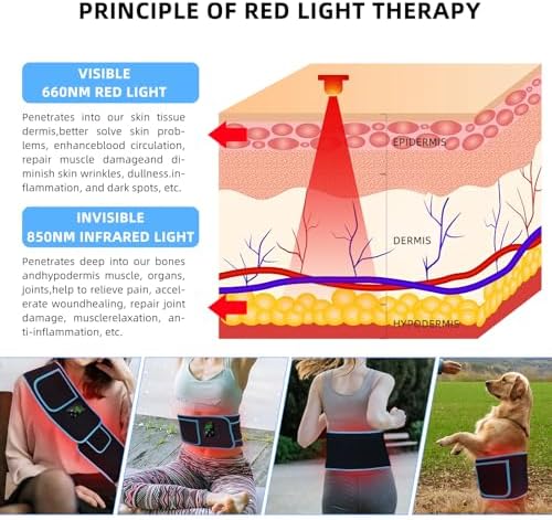 Red Light Therapy, Cordless Red Infrared Light Therapy Belt Rechargeable Wireless for Body Waist Back Knee Joints Pain Relief, Reduce Inflammation, Faster Healing (Upgrade)