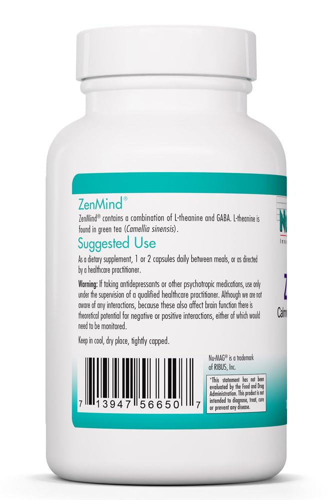 Nutricology ZenMind - 550 mg GABA & 200 mg L-Theanine - Calmness & Relaxation Support Day or Night - Non-Drowsy Formula - Vegetarian Capsules - 60 Servings - 120 Capsules