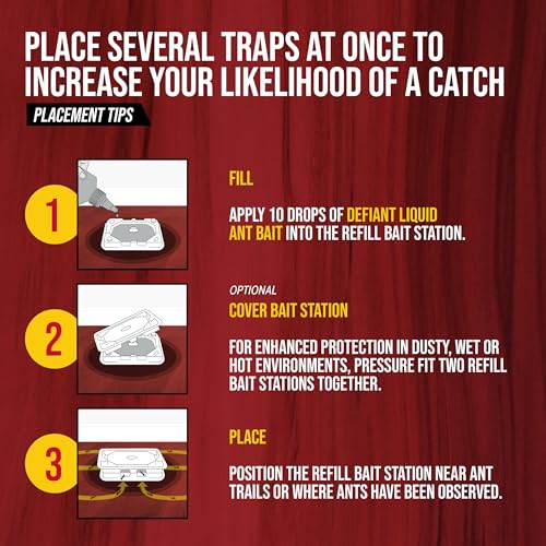 Catchmaster Defiant Liquid Ant Bait (50 uses) + 20 Reusable Stations (10 Stacked), Multi-Surface Ant Killer for Home, Ant Traps Indoor & Outdoor, Pest Control Traps, Reduce & Remove Ant Colonies