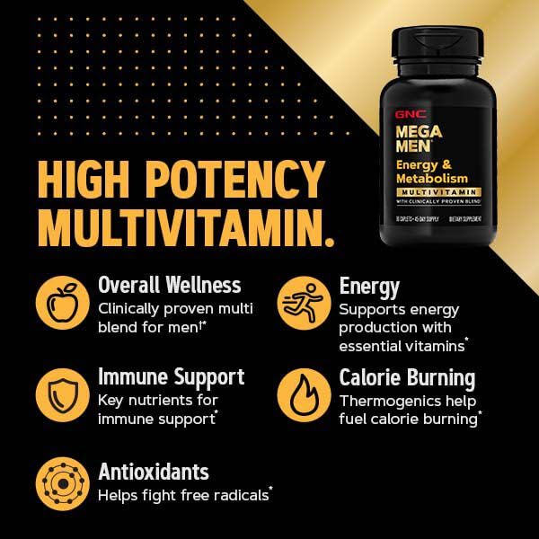 GNC Mega Men Energy & Metabolism Multivitamin | Antioxidants and Increased Calorie Burning | 90 Count