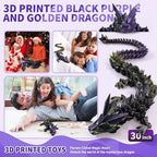 Large 3D Printed Dragon,30 Inch 3D Dragon Toys,Bigger Fidget Crystal Animals Toys, 3D Printed Articulated Animals for Home Office Car Desk Decor (Black Purple Gold, 30 inch)