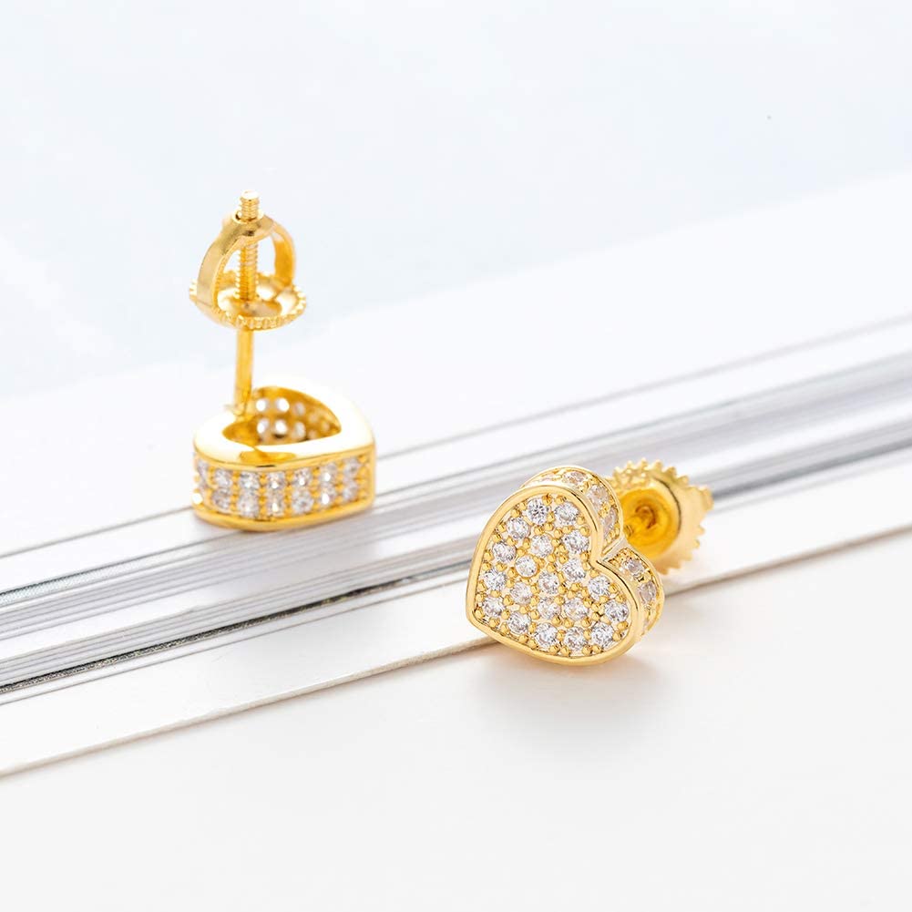 SENTERIA 18K Gold Plated Heart Stud Earrings for Women Screw Back Earrings