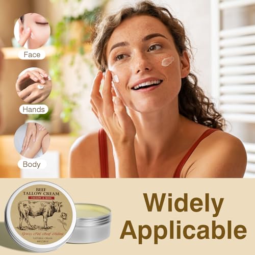 Beef Tallow, Beef Tallow for Skin, Beef Tallow Moisturizer, Organic Beef Tallow Balm for Face Moisturizer Grass Fed for All Purpose Balm, Natural Beef Tallow Lotion for Skin Care (2.5oz)