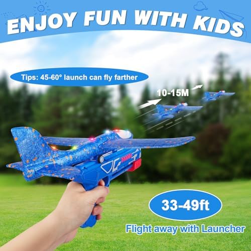 3 Pack Airplane Launcher Toy, 12.6" Foam Glider Led Plane, 2 Flight Mode Catapult Plane for Kids Outdoor Sport Flying Toys Gifts for 3 4 5 6 7 8 9 10 12 Year Old Boys Girls