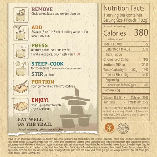 Packit Gourmet Big'un Burrito With Fajita Chicken| Premium Freeze Dried Backpacking & Camping Food | Large Portions | High Protein | Real Meat | Just Add Water Meal |All-Natural Ingredients | Made in USA |Freeze-Dried and Dehydrated Foods