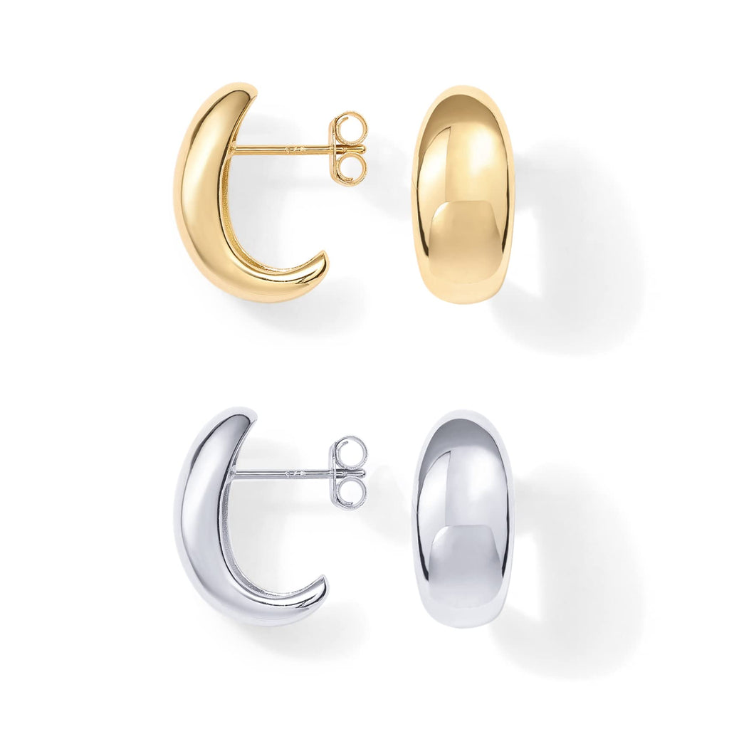 PAVOI Huggie Earrings for Women, 925 Silver, 14K Gold Plated, Two Tone Gold