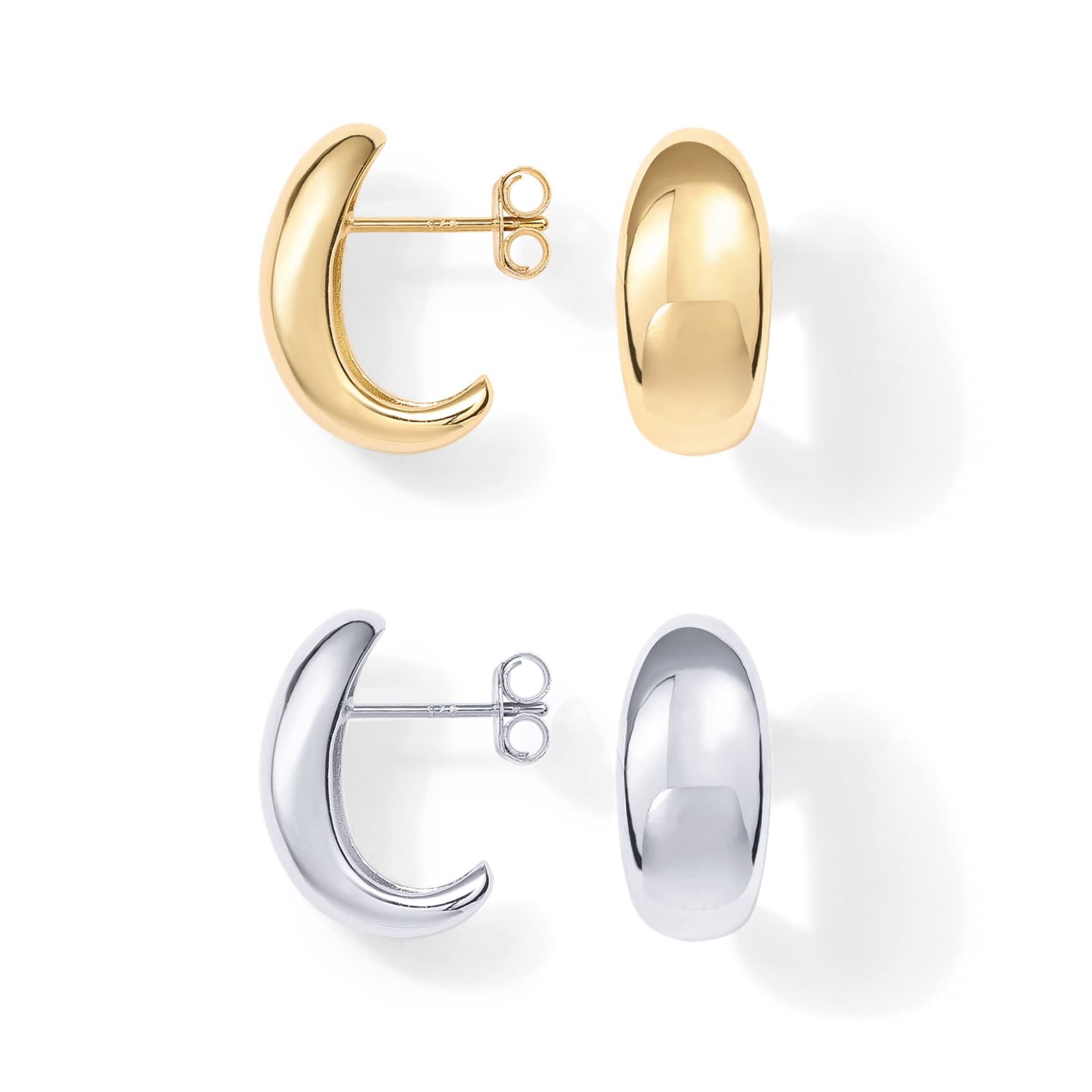 PAVOI Huggie Earrings for Women, 925 Silver, 14K Gold Plated, Two Tone Gold